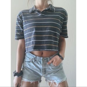 vintage cropped navy blue striped collared polo